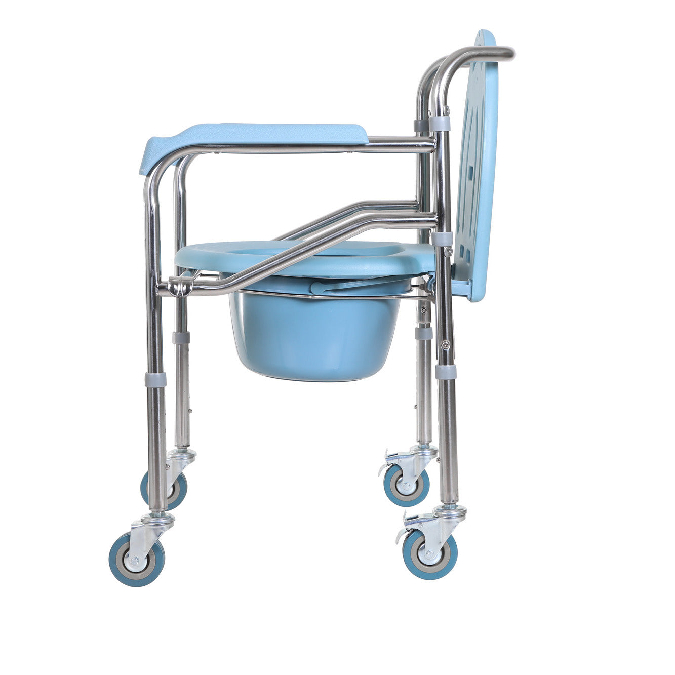 MHL 103 - Commode Chair In Stainless Steel With Wheels