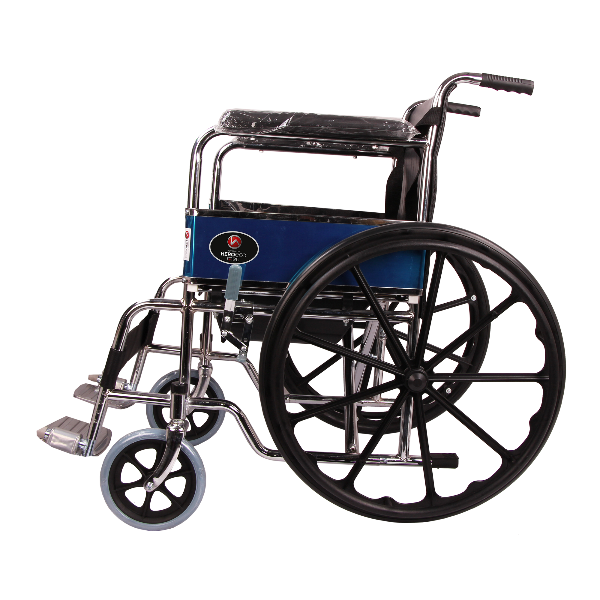 MHL 1002 C - EVA Manual Chrome Commode Wheelchair With Mag Wheels