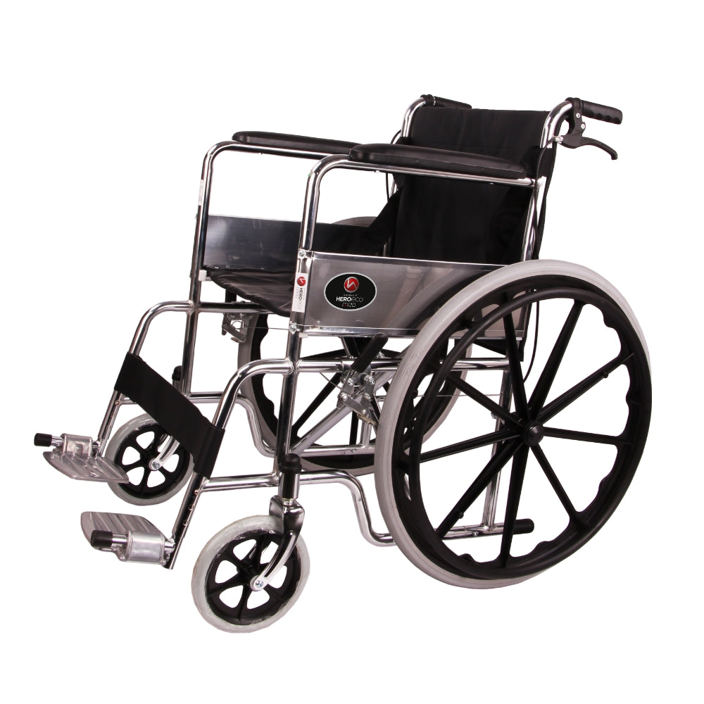 MHL 1002 AX - PU Manual Chrome Wheelchair with Attendend Brakes & Foam Upholstery