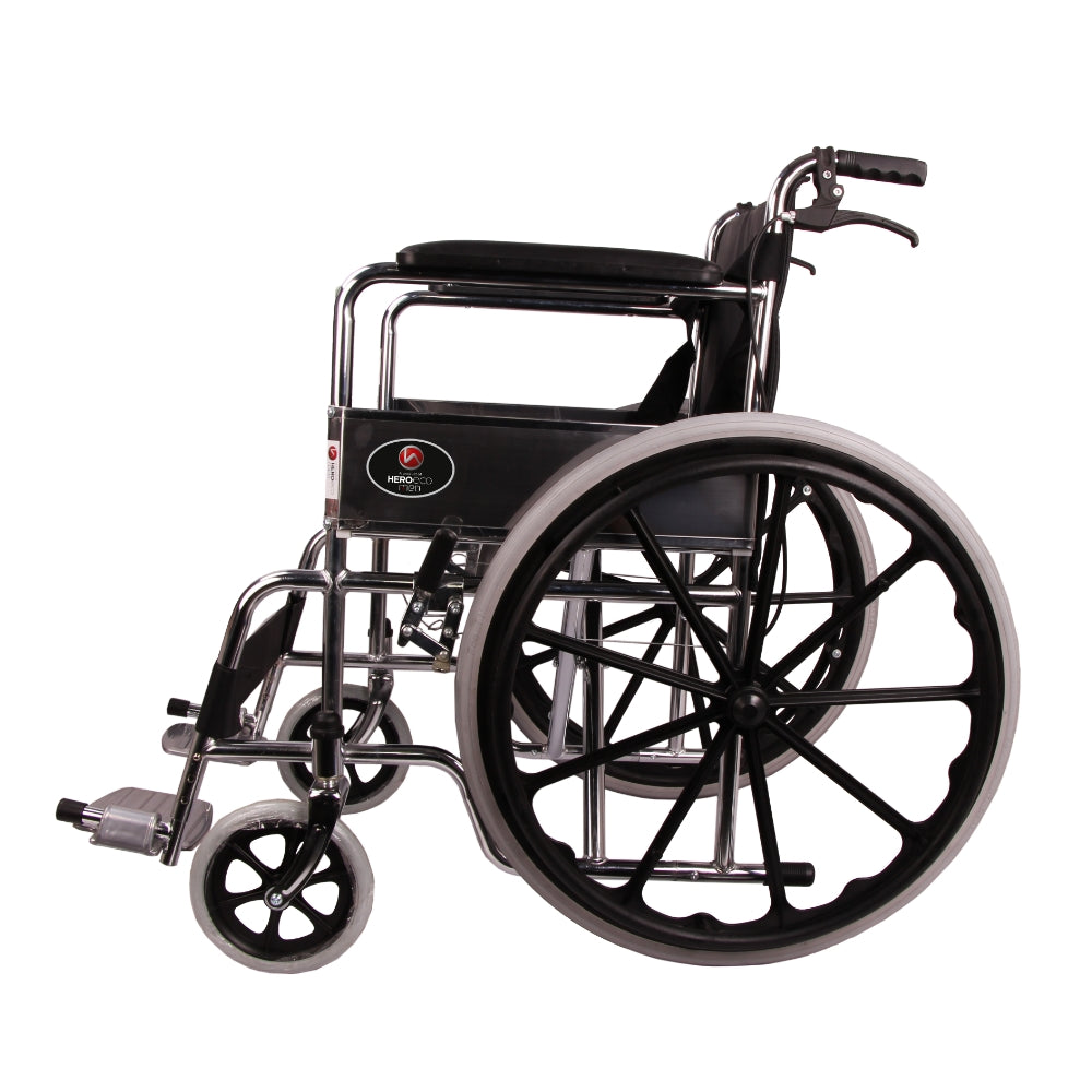 MHL 1002 AX - PU Manual Chrome Wheelchair with Attendend Brakes & Foam Upholstery