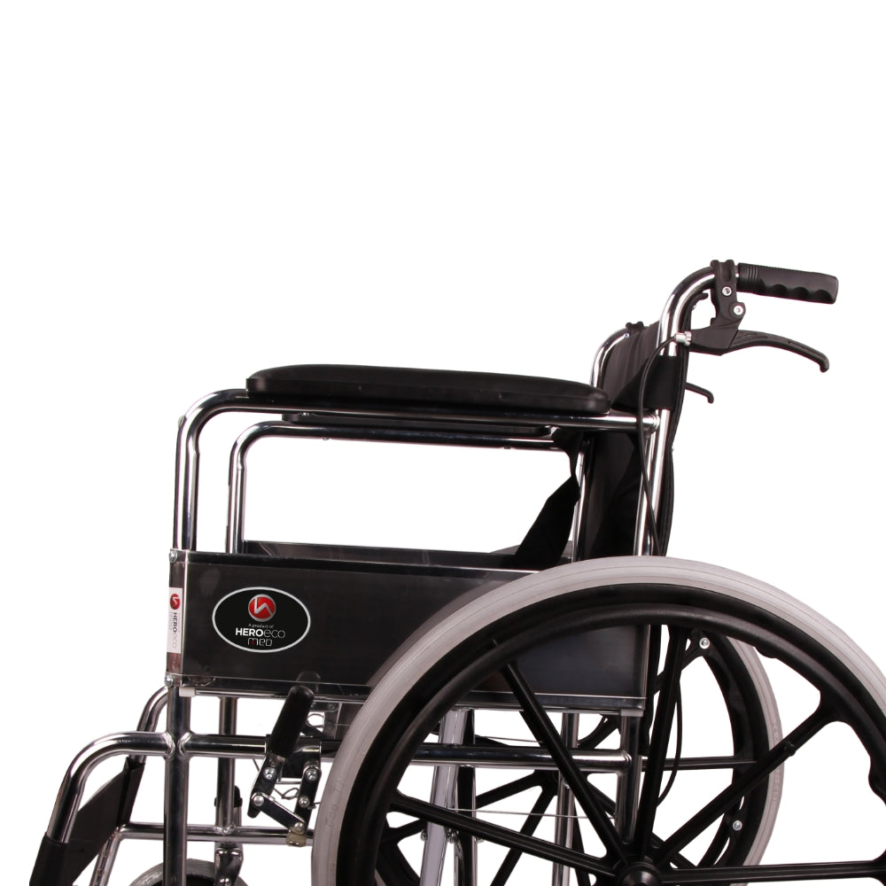 MHL 1002 AX - PU Manual Chrome Wheelchair with Attendend Brakes & Foam Upholstery