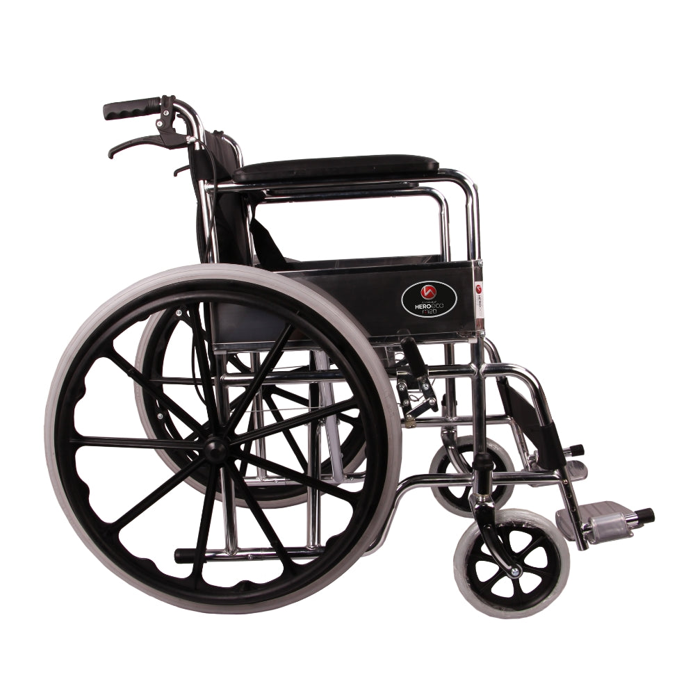 MHL 1002 AX - PU Manual Chrome Wheelchair with Attendend Brakes & Foam Upholstery