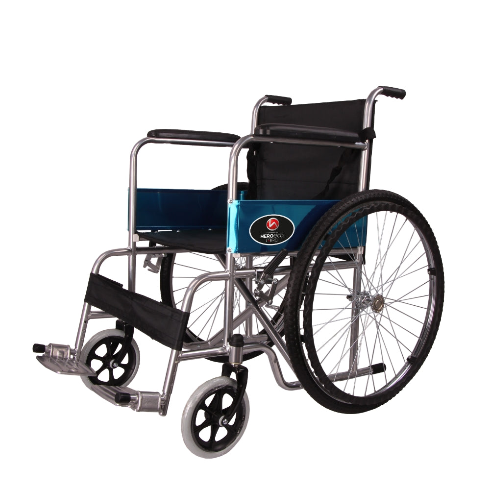 MHL 1009-Silver - Powder coated Manual Wheelchair with Metallic Footrest